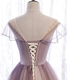 Elegant tulle sequins prom dress A line evening dress HZ1023