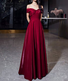 Shiny satin long prom dress burgundy evening dress HZ1023