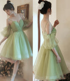 Green tulle short prom dress cocktail dress HZ1023