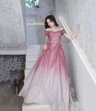Pink gradient long A line prom dress evening dress HZ1023