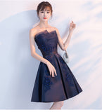 Cute satin short prom dress lace evening dress HZ1023