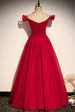 Red tulle long A line prom dress red evening dress HZ1023