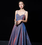 Shiny satin long A line prom dress simple evening dress HZ1023