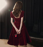 Cute velvet short prom dress with bow party dress HZ1023