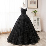 Black tulle long prom gown black evening dress HZ1023