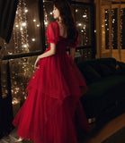 Burgundy tulle long prom dress evening gown HZ1023