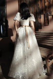 Sweet A line sequins long prom dress white evening dress HZ1023