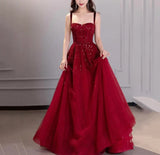 Burgundy sequins long prom dress evening dress HZ1023