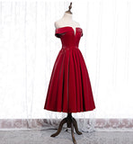 Burgundy satin short prom dress party dress HZ1023