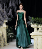 Green satin long prom dress evening dress HZ1023