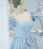 Blue saitn long A line prom dress blue evening dress HZ1023