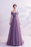 Purple tulle long prom dress A line evening dress HZ1023