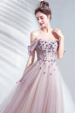 Cute tulle applique long A line prom dress evening dress HZ1023
