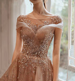 Shiny tulle sequins long prom dress formal dress HZ1023