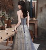 Cute tulle sequins long prom gown A line evening gown HZ1023