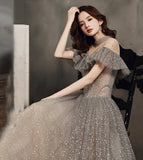 Gray tulle sequins long ball gown dress formal dress HZ1023