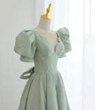 Green satin short A line prom dress party dress HZ1023