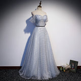 Lovely A line tulle pearl long prom dress evening dress HZ1023