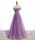 Purple tulle beads long A line prom dress evening dress HZ1023