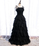 Black tulle long prom gown evening dress HZ1023
