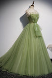 Green tulle long A line prom dress HZ1023