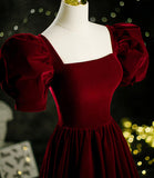 Burgundy velvet long A line prom dress evening dress HZ1023