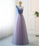 Blue v neck tulle long prom dress evening dress HZ1023