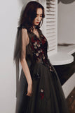 Black lace long prom dress black evening dress HZ1023