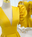 Yellow satin long A line prom dress evening dress HZ1023