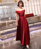 Burgundy satin A line prom dress party dress HZ1023