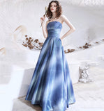 Unique satin long prom dress blue evening dress HZ1023