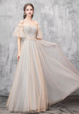 Champagne tulle beads prom dress evening dress HZ1023