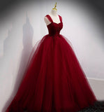 Burgundy tulle long ball gown dress evening dress HZ1023