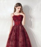 Burgundy tulle long A line prm dress evening dress HZ1023