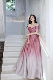Pink gradient long A line prom dress pink evening dress HZ1023