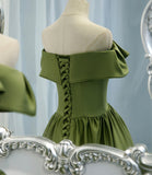 Green satin long A line prom dress green evening dress HZ1023