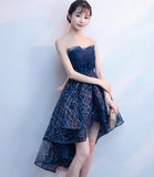 Blue tulle sequins high low prom dress homecoming dress HZ1023