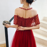 High quality burgundy beads long prom gown formal dress HZ1023
