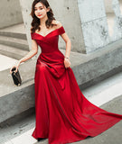 Burgundy satin long prom dress cute evening dress HZ1023