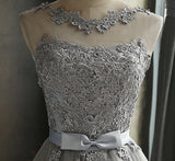 Gray lace short A line prom dress homecoming dress HZ1023