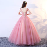 Pink tulle lace long ball gown dress formal dress HZ1023