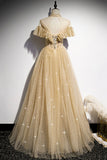 Gold A line sequins long ball gown dress formal dress HZ1023