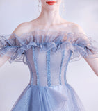 Blue tulle sequins long ball gown dress formal dress HZ1023