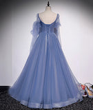 Blue tulle long prom dress simple evening dress HZ1023