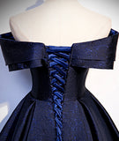 Blue Shiny Elegant Long Satin Ball Gown Evening Dress formal dress HZ1023