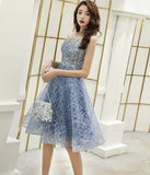 Blue lace sequins short prom dress party dress HZ1023
