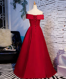 Red Elegant Fashion Simple Bow Sweet A-line Long Satin formal Ball Gown Evening Dress HZ1023