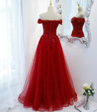 Red tulle sequins long prom dress red evening dress HZ1023