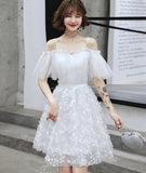 White tulle short prom dress party dress HZ1023