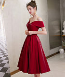 Cute satin short prom dress burgundy party dress HZ1023
